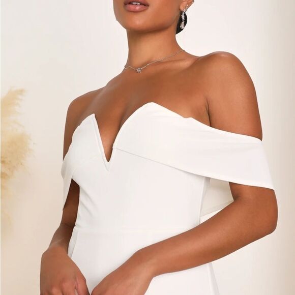 Lulus My Favorite Night Ivory Off-the-Shoulder Mermaid Maxi Dress NWT - Picture 3 of 4